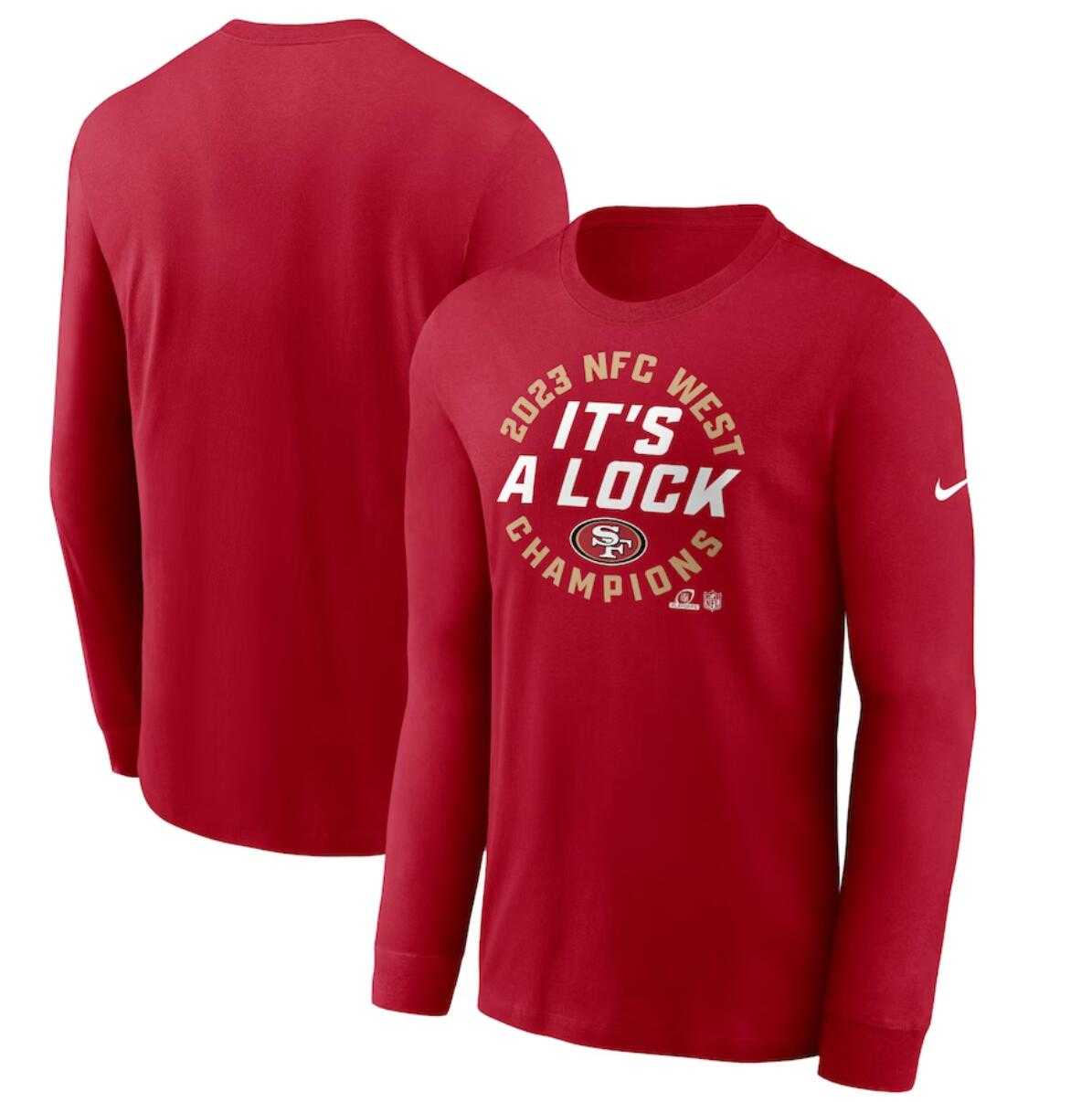 Men's San Francisco 49ers Scarlet 2023 NFC West Division Champions Locker Room Trophy Collection Long Sleeve T-Shirt,We sell and wholesale Men's San Francisco 49ers Scarlet 2023 NFC West Division Champions Locker Room Trophy Collection Long Sleeve T-Shirt on line form chian!